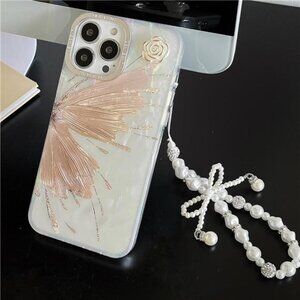 for iPhone 15 Pro Max Butterfly Case, Cute 3D Flower Glitter Bling Translucent